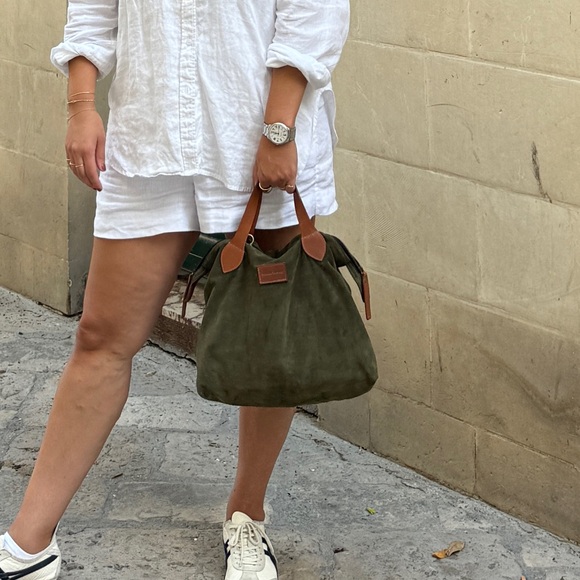 Parker Thatch Charlie Bag - Olive Green Tote Bag with Brown Handles - Picture 5 of 8